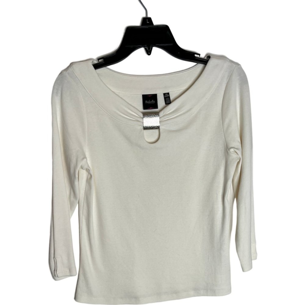 Rafaella 3/4 sleeve classic white top W/silver accent  PS